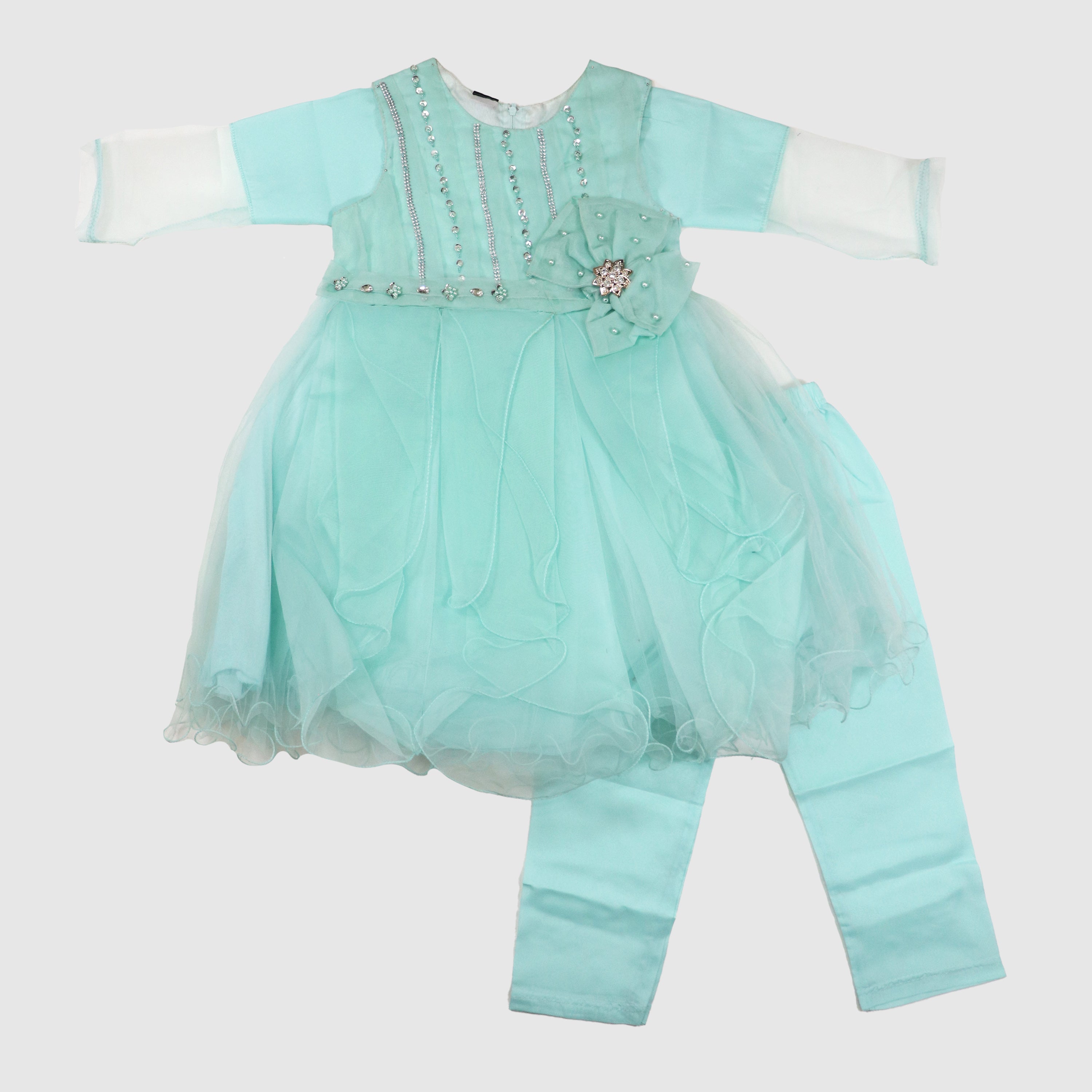 Girls' Sparkling Net Frock with Trouser Party Outfit