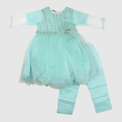 Girls' Sparkling Net Frock with Trouser Party Outfit