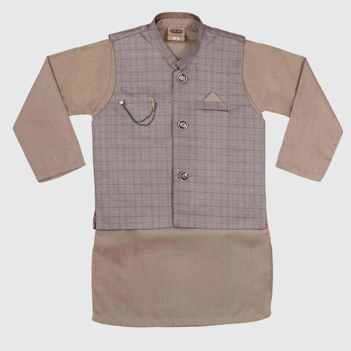 Dark Brown Kurta Pajama with Waistcoat – Kids