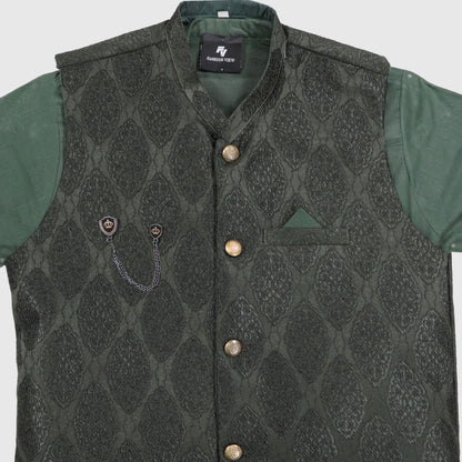 Green Kurta Pajama with Waistcoat – Kids