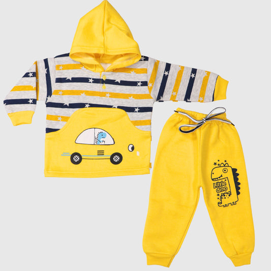 Yellow Striped Baby Hooded Suit Set (2-Piece)