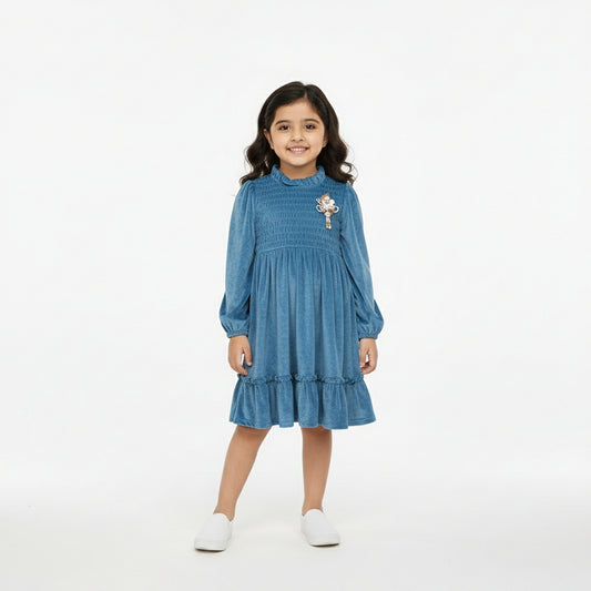 Blue Pleated Party Frock for Girls