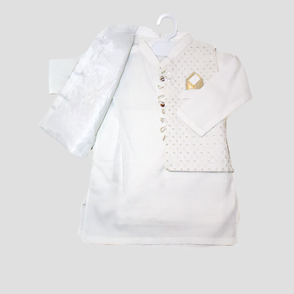 Royal Tradition – Boys’ Cotton Shalwar Kameez with Waistcoat White