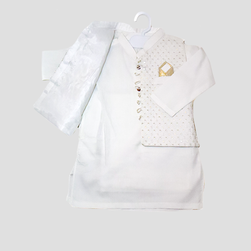 Royal Tradition – Boys’ Cotton Shalwar Kameez with Waistcoat White