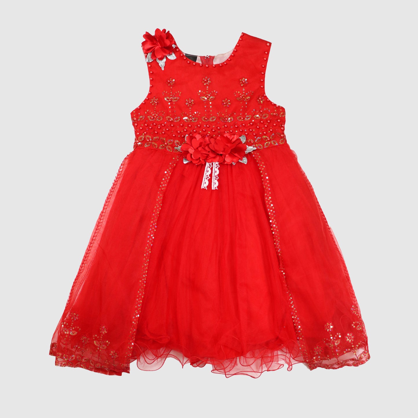 Sparkle Frock Set (Red & Peach)