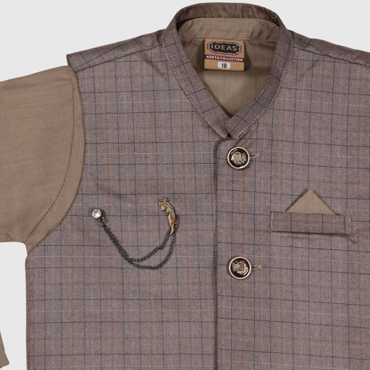 Dark Brown Kurta Pajama with Waistcoat – Kids