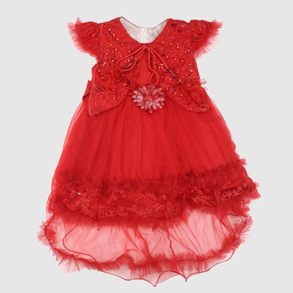 Girls' Embroidered Net Frock and Trouser Set