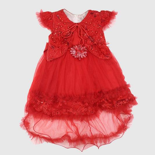 Girls' Embroidered Net Frock and Trouser Set