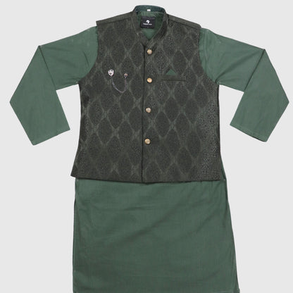 Green Kurta Pajama with Waistcoat – Kids