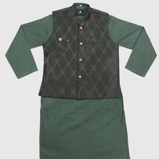Green Kurta Pajama with Waistcoat – Kids