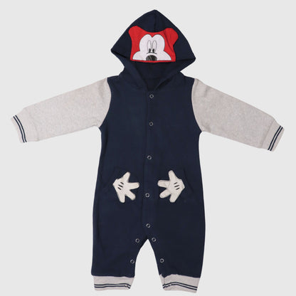 Navy Blue Baby Hooded Romper (1-Piece)