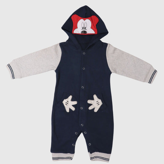 Navy Blue Baby Hooded Romper (1-Piece)
