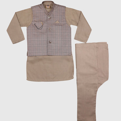 Dark Brown Kurta Pajama with Waistcoat – Kids
