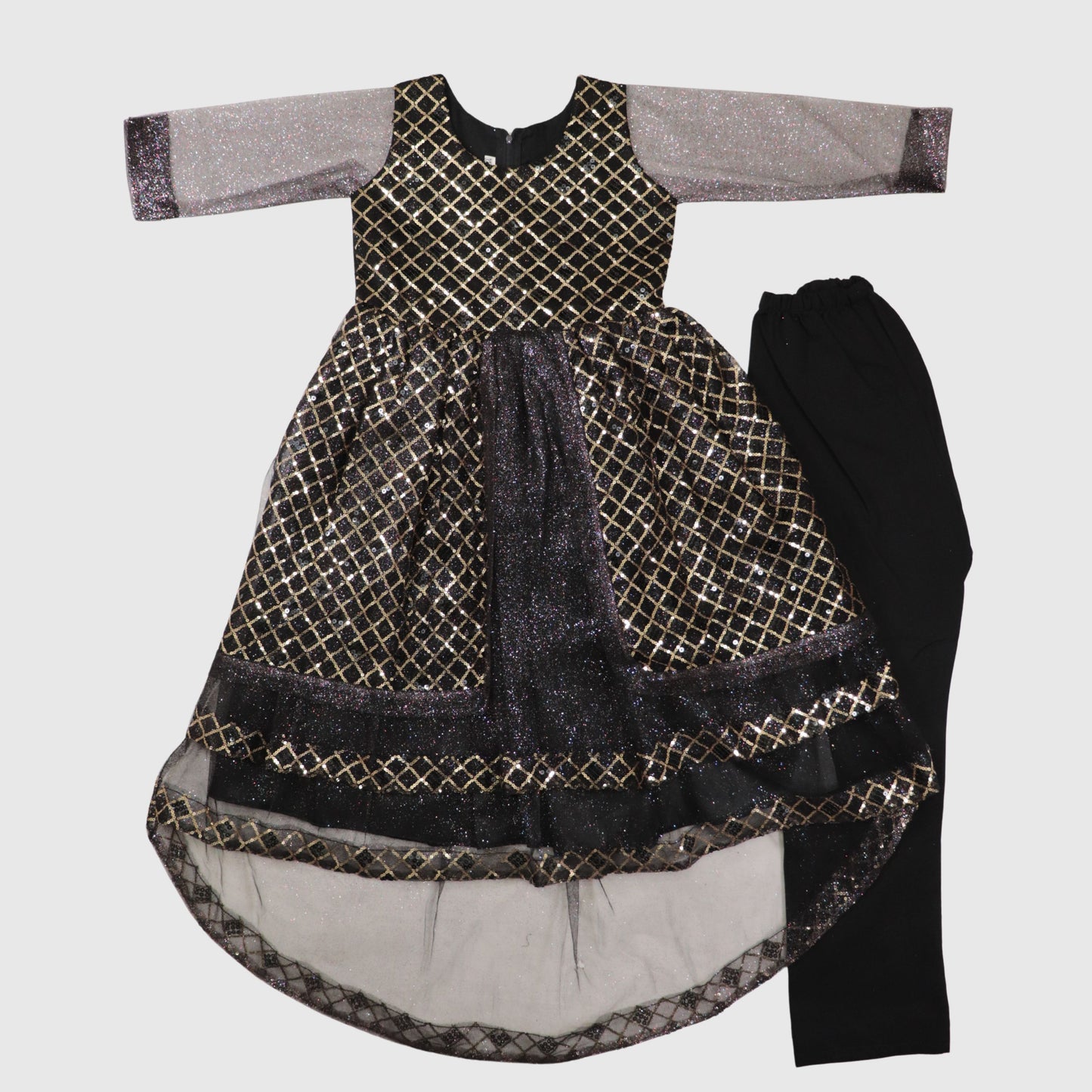 Criss-Cross Pattern Party Dress with Trouser