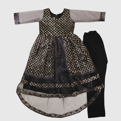 Criss-Cross Pattern Party Dress with Trouser