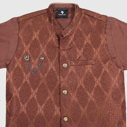 Brown Kurta Pajama with Waistcoat – Kids