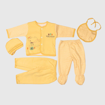 5-Piece Baby Cotton Suit Set – Yellow Striped Design