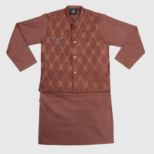 Brown Kurta Pajama with Waistcoat – Kids