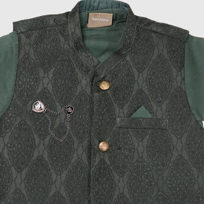 Dark Green Kurta Pajama with Waistcoat – Kids