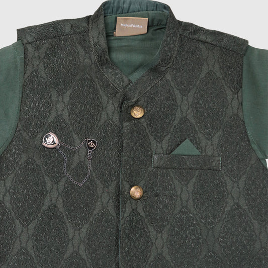 Dark Green Kurta Pajama with Waistcoat – Kids
