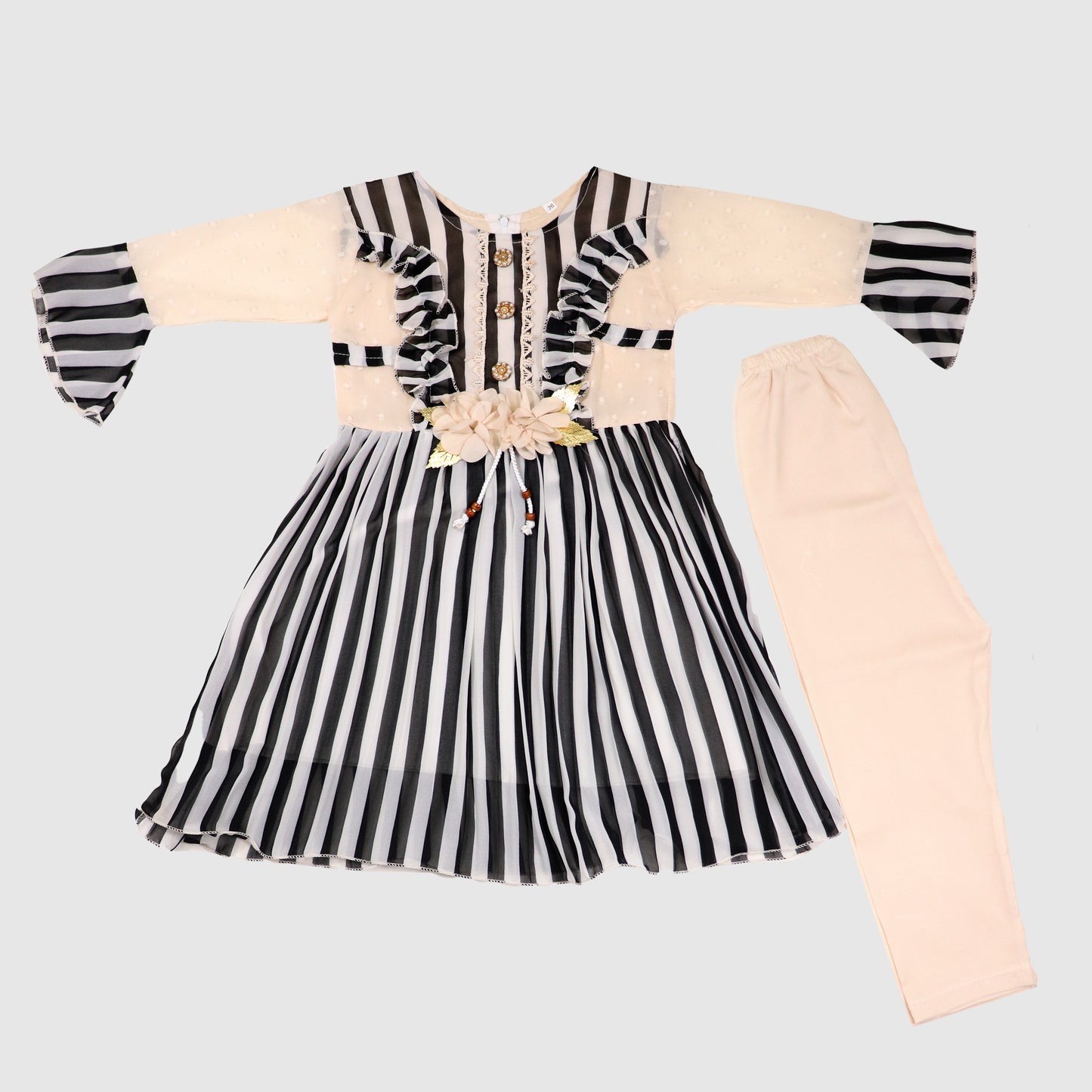 Black & Cream Polka-Dot Frock with Trousers