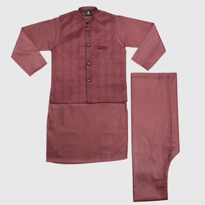 Maroon Kurta Pajama with Waistcoat – Kids