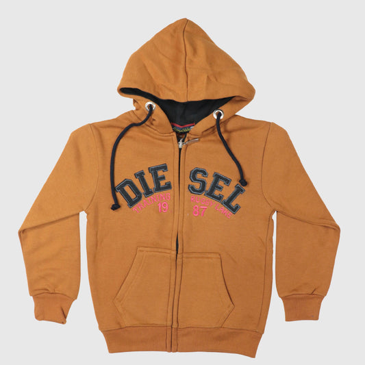 Mustard Yellow Full-Zip Fleece Hoodie for Boys