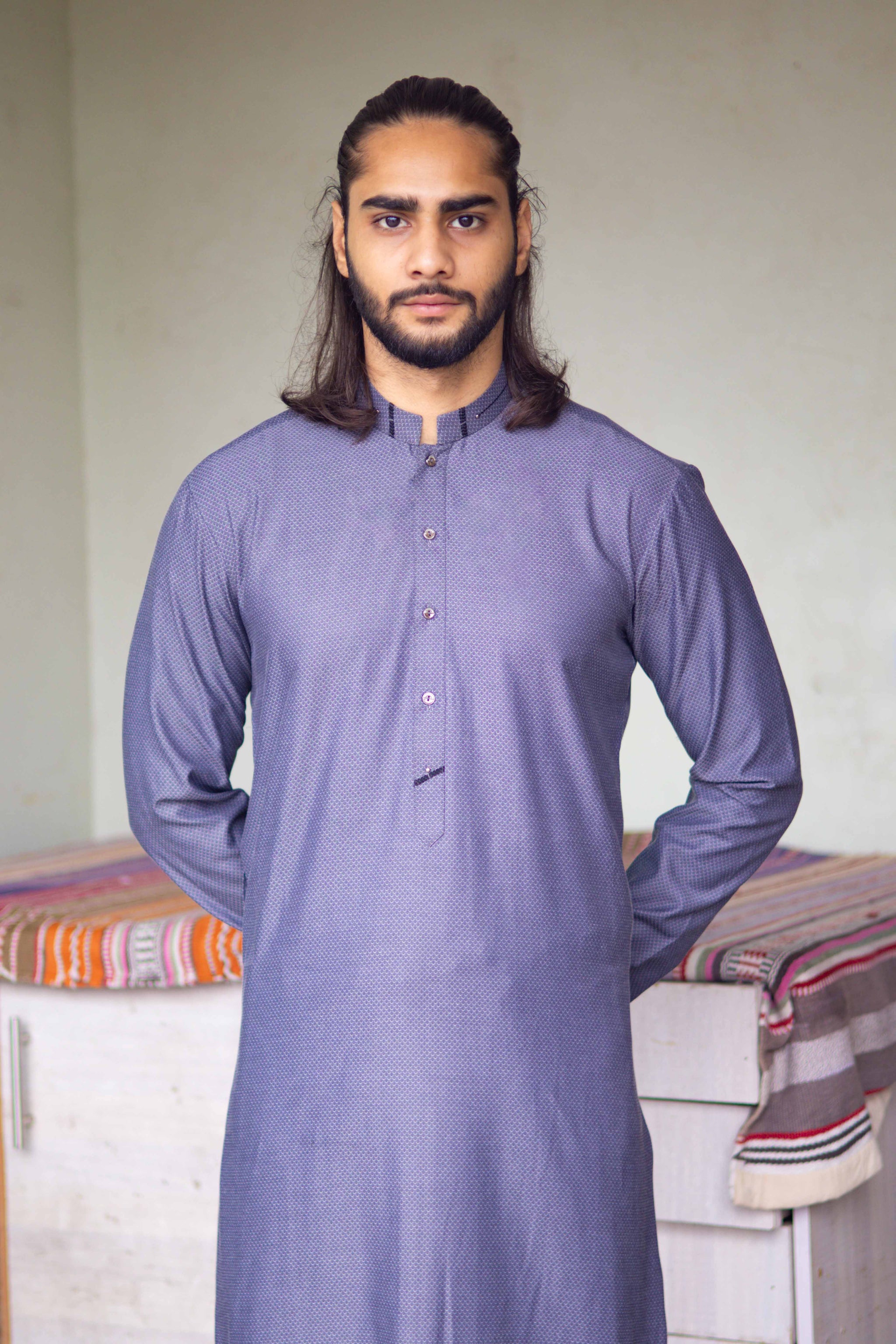 Slate Blue Shemra Cotton Casual Kurta