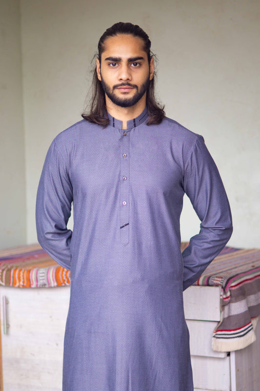 Slate Blue Shemra Cotton Casual Kurta