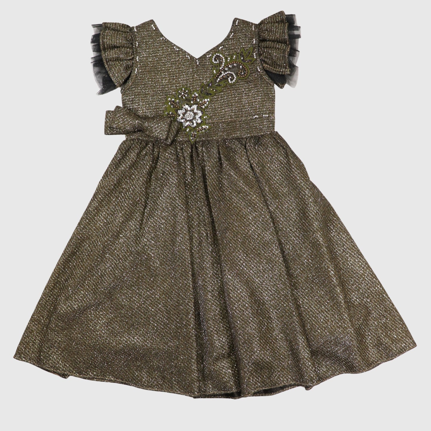 Glitter Olive Floral Frock