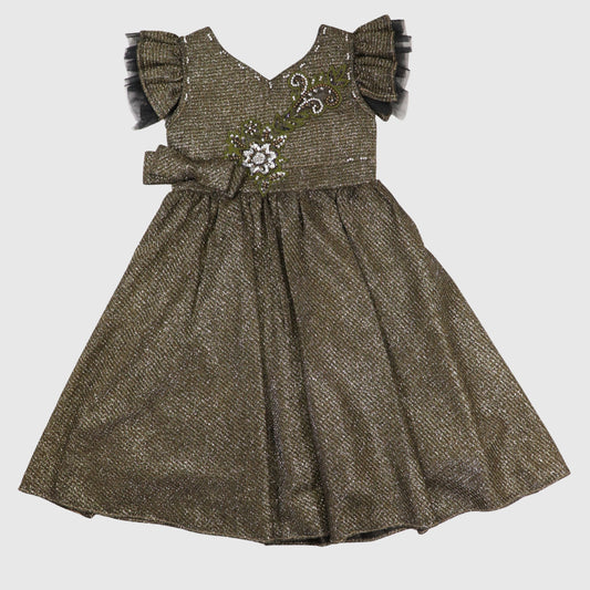 Glitter Olive Floral Frock