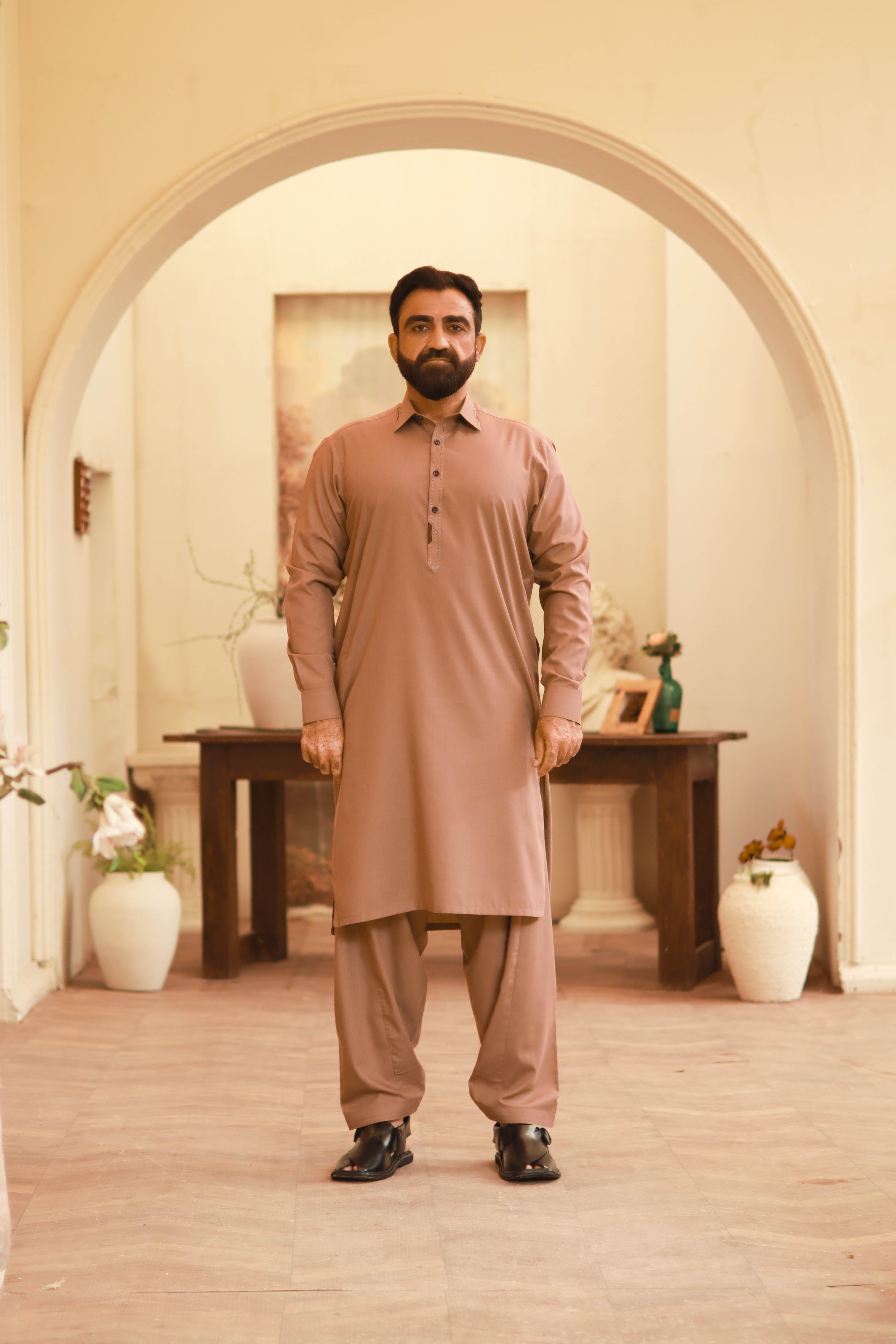 Light brown Wash & Wear Semi-Formal Kameez Shalwar