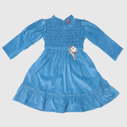 Blue Pleated Party Frock for Girls