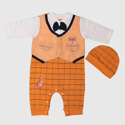 Orange Dino Baby Romper Set (3-Piece)
