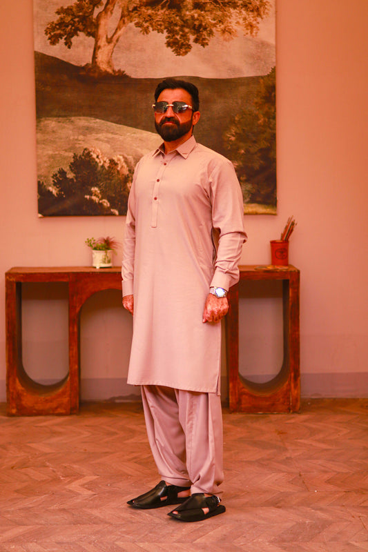 Light Tan Wash & Wear Semi-Formal Kameez Shalwar