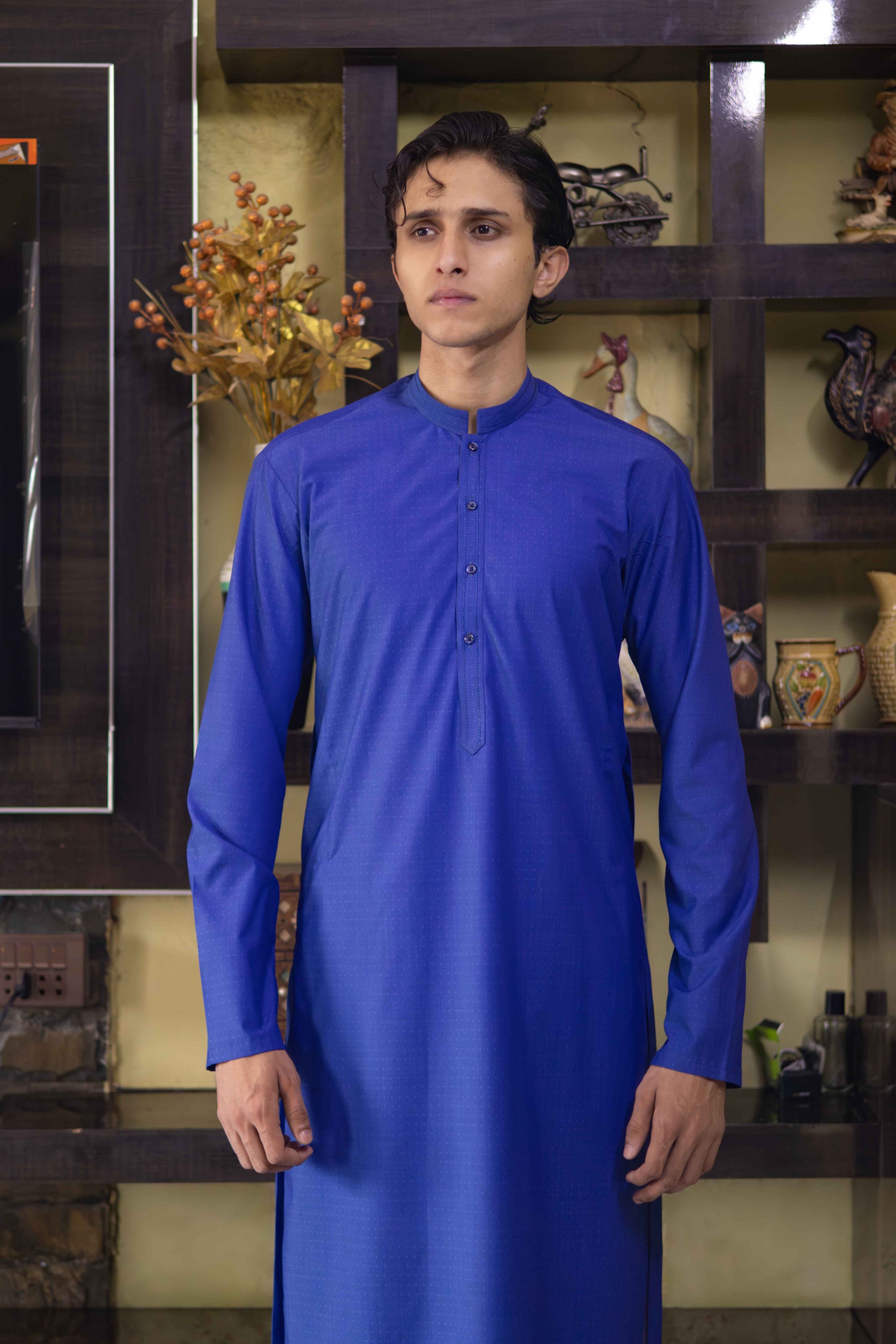 Royal Blue Shemra Cotton Casual Kurta