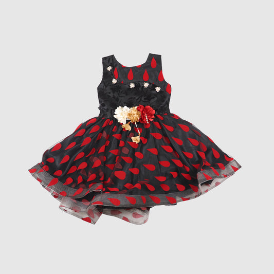 Girls’ Polka Dot Frock with Floral Patches