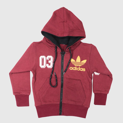 Maroon & Black Full-Zip Fleece Hoodie for Boys