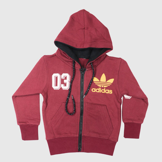 Maroon & Black Full-Zip Fleece Hoodie for Boys