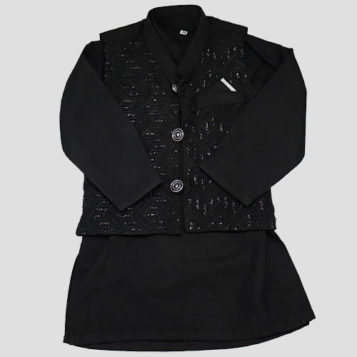 Boys Traditional Pakistani Kurta Set Black with waistcoat