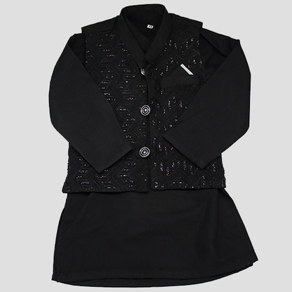 Boys Traditional Pakistani Kurta Set Black with waistcoat