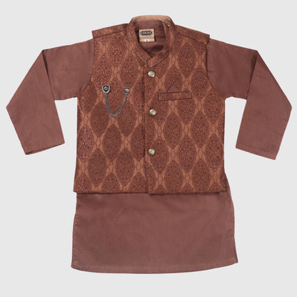 Brown Kurta Pajama with Waistcoat – Kids