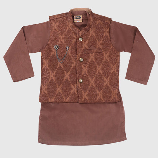 Brown Kurta Pajama with Waistcoat – Kids