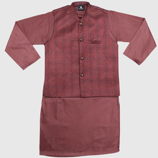 Maroon Kurta Pajama with Waistcoat – Kids