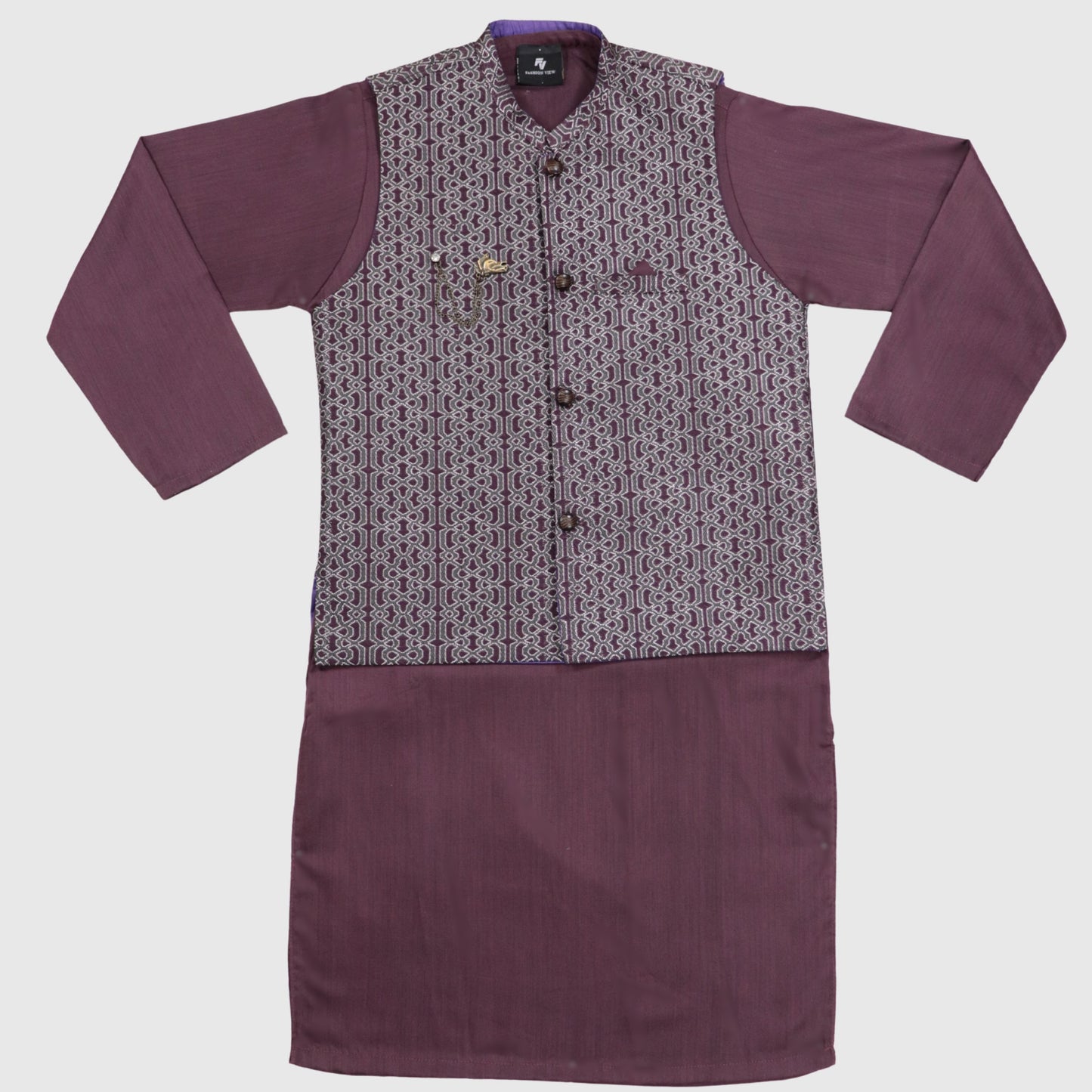 Purple Kurta Pajama with Waistcoat – Kids
