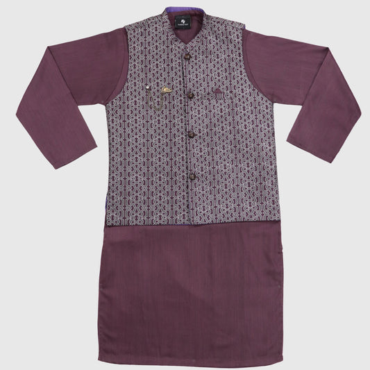 Purple Kurta Pajama with Waistcoat – Kids