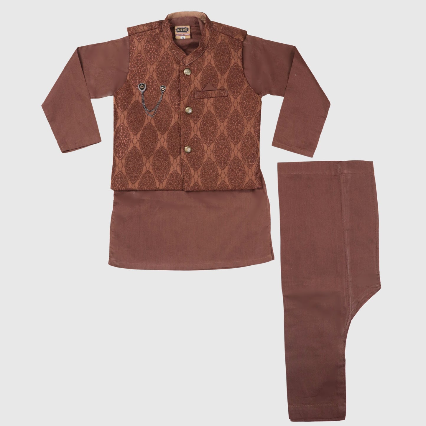 Brown Kurta Pajama with Waistcoat – Kids