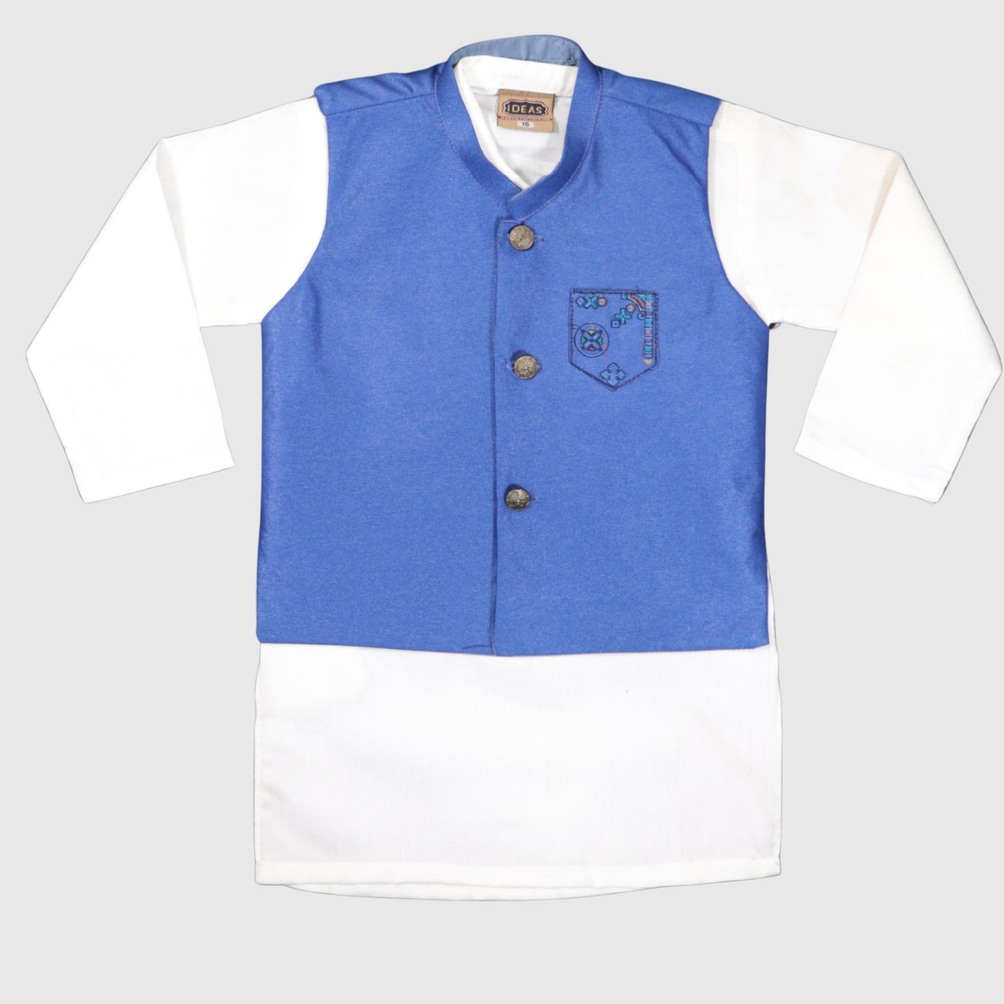 White Kurta Pajama with Blue Waistcoat – Kids
