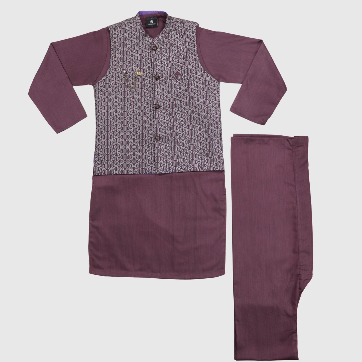 Purple Kurta Pajama with Waistcoat – Kids