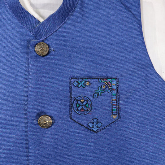 White Kurta Pajama with Blue Waistcoat – Kids